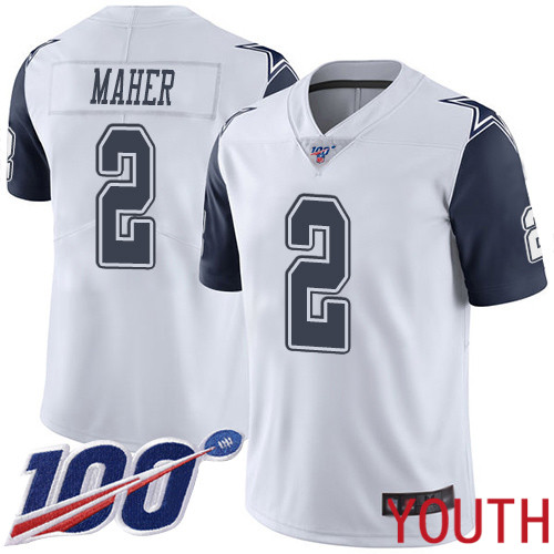Youth Dallas Cowboys Limited White Brett Maher #2 100th Season Rush Vapor Untouchable NFL Jersey->youth nfl jersey->Youth Jersey
